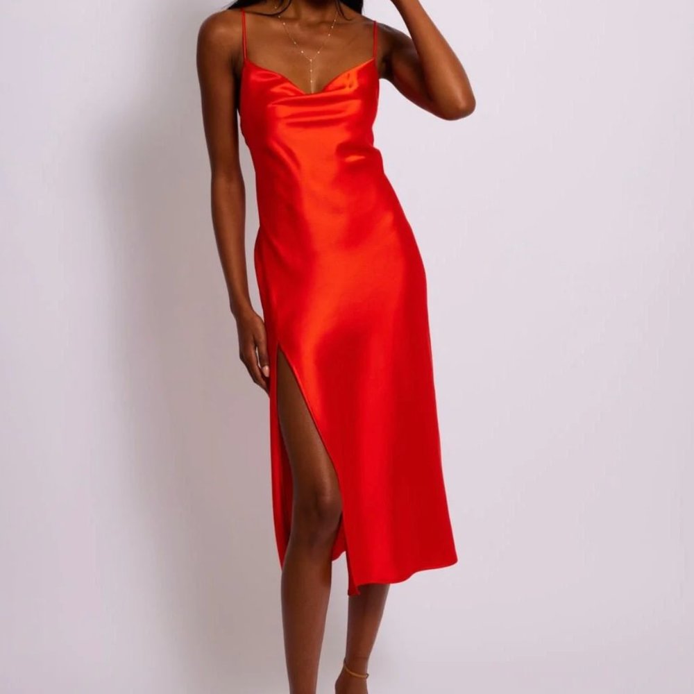 RESA Red Satin Midi Dress
